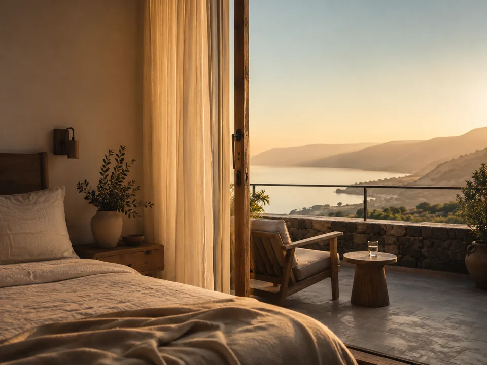 A quiet room near water at evening